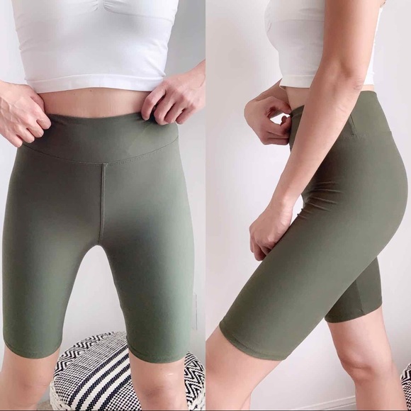 CHICBOMB Pants - HIGH WAISTED ELEVATE BIKE SHORTS - OLIVE